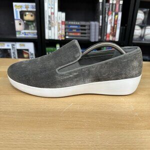 FitFlop Superskate Velvet Gray Slip on Sneaker Flat Comfort Shoes Women's 8.5